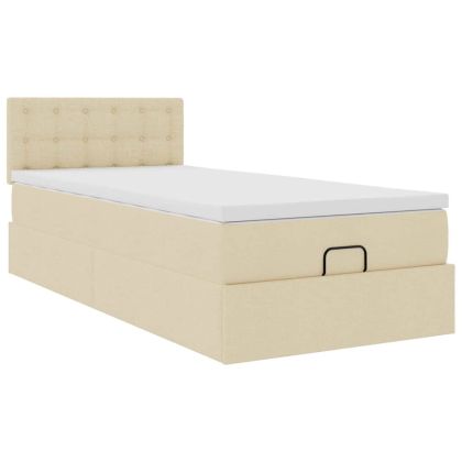 Османска легло с матрак и LED, кремаво, 90x190 см, плат