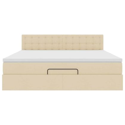 Османска легло с матрак и LED, кремаво, 180x200 см, плат