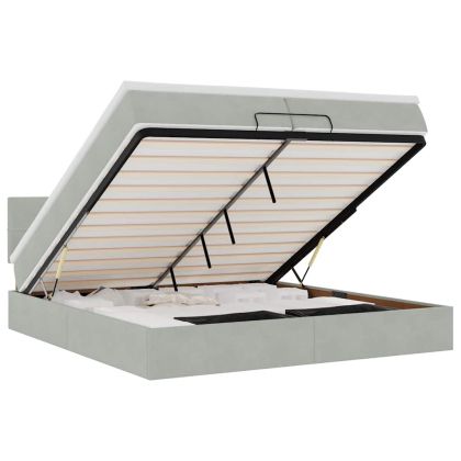 Османска легло с матраци и LED, светлосиво, 200x200 см, кадифе