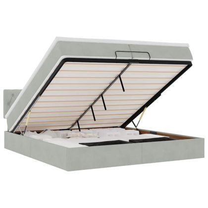 Османска легло с матраци и LED, светлосиво, 200x200 см, кадифе