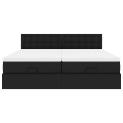 Османска легло с матраци&LED, черно, 160x200см, изкуствена кожа
