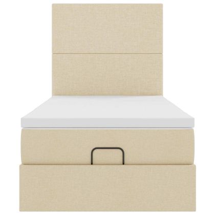 Османска легло с матрак, кремаво, 90x190 см, плат