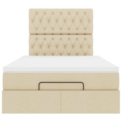 Османска легло с матрак, кремаво, 120x190 см, плат