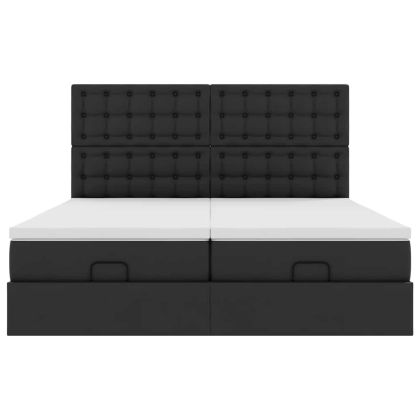 Османска легло с матраци, черно, 160x200 см, изкуствена кожа