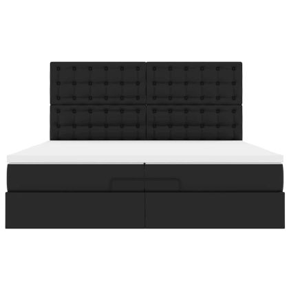 Османска легло с матраци&LED, черно, 200x200см, изкуствена кожа