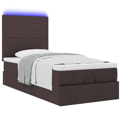 Османска легло с матрак и LED, тъмнокафяво, 80x200 см, плат