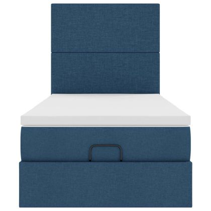 Османска легло с матрак и LED, синьо, 80x200 см, плат