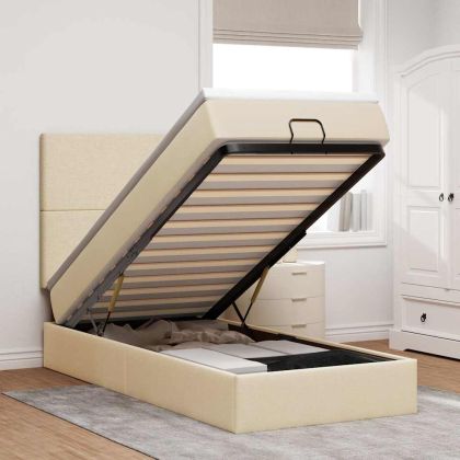 Османска легло с матрак и LED, кремаво, 90x190 см, плат