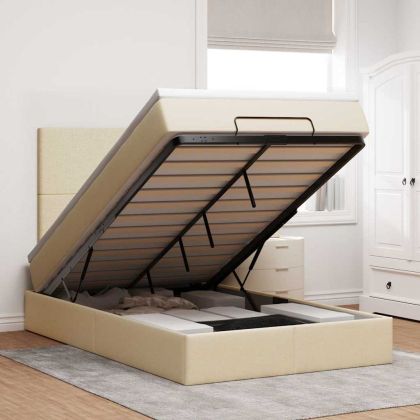 Османска легло с матрак и LED, кремаво, 120x190 см, плат