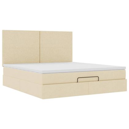 Османска легло с матрак и LED, кремаво, 180x200 см, плат