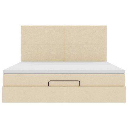 Османска легло с матрак и LED, кремаво, 180x200 см, плат