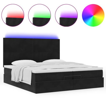 Османска легло с матраци и LED, черно, 200x200 см, кадифе