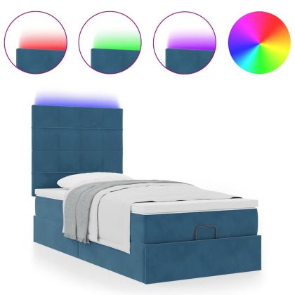 Османска легло с матраци и LED, тъмносиньо, 80x200 см, кадифе