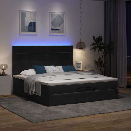 Османска легло с матраци и LED, черно, 200x200 см, кадифе