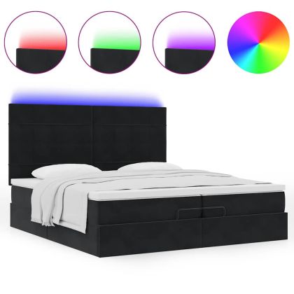 Османска легло с матраци и LED, черно, 200x200 см, кадифе
