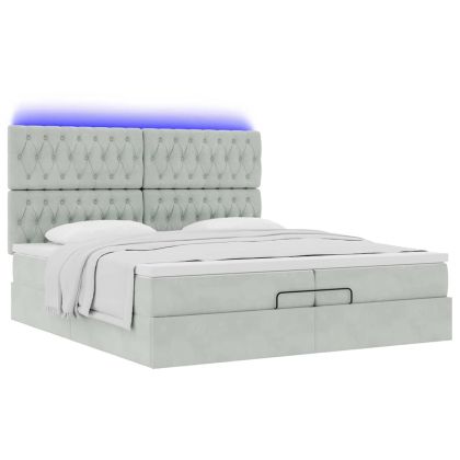 Османска легло с матраци и LED, светлосиво, 200x200 см, кадифе