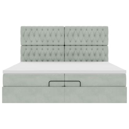 Османска легло с матраци и LED, светлосиво, 200x200 см, кадифе