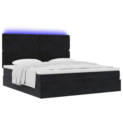 Османска легло с матраци и LED, черно, 200x200 см, кадифе