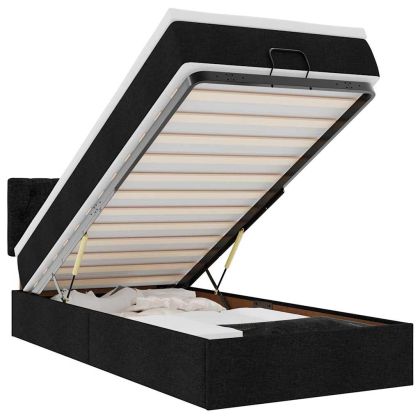 Османска легло с матрак и LED, черно, 80x200 см, плат