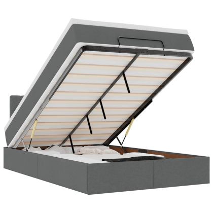 Османска легло с матрак и LED, тъмносиво, 120x190 см, плат