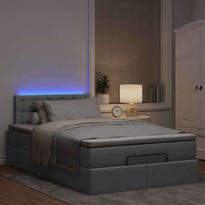 Османска легло с матрак и LED, светлосиво, 120x190 см, плат
