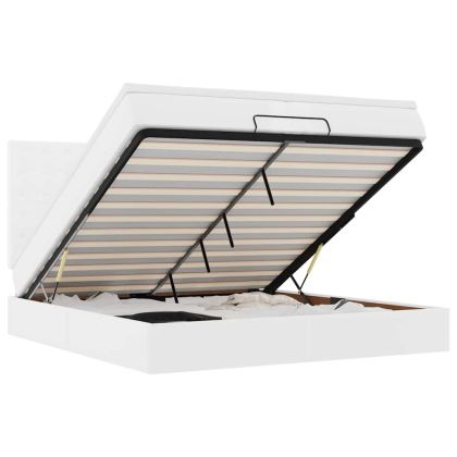 Османска легло с матраци&LED, бяло, 200x200 см, изкуствена кожа