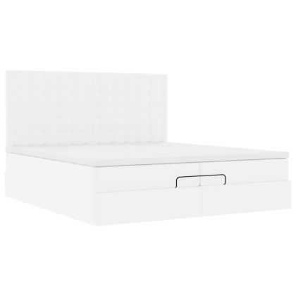 Османска легло с матраци&LED, бяло, 200x200 см, изкуствена кожа