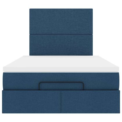 Османска легло с матрак и LED, синьо, 120x190 см, плат