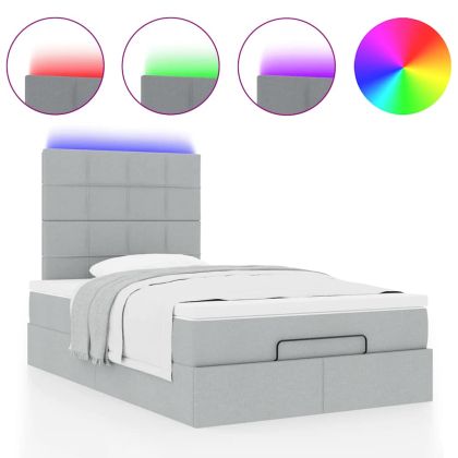 Османска легло с матрак и LED, светлосиво, 120x190 см, плат