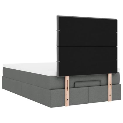 Османска легло с матрак и LED, тъмносиво, 120x190 см, плат