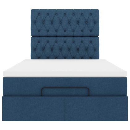 Османска легло с матрак и LED, синьо, 120x190 см, плат