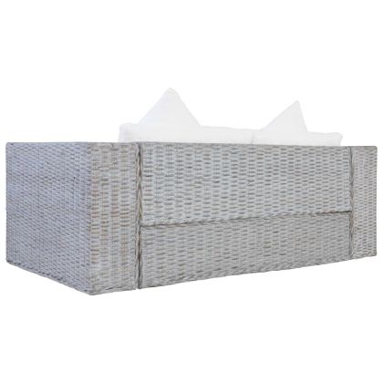 Комплект дивани с възглавници, 2 части, сив, естествен ратан