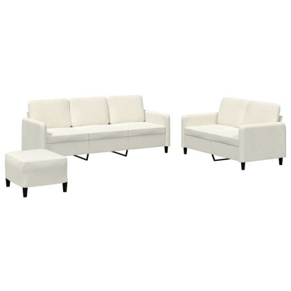 Комплект дивани от 3 части, кремав, кадифе