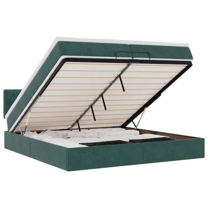 Османска легло с матраци и LED, тъмнозелено, 200x200 см, кадифе
