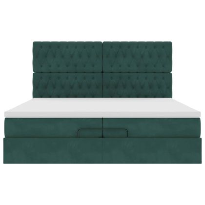 Османска легло с матраци и LED, тъмнозелено, 200x200 см, кадифе