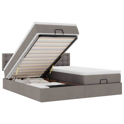 Османска легло с матраци и LED, таупе, 160x200 см, плат