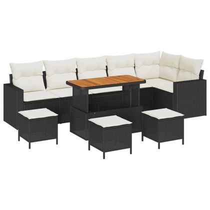 Градински Софа Комплект 12 pcs Черен и кремав полиратан