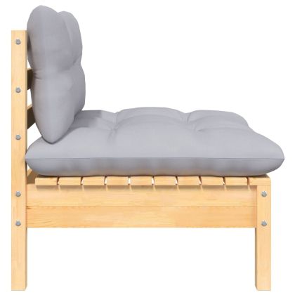 Градински лаундж комплект сиви възглавници 7 части бор масив