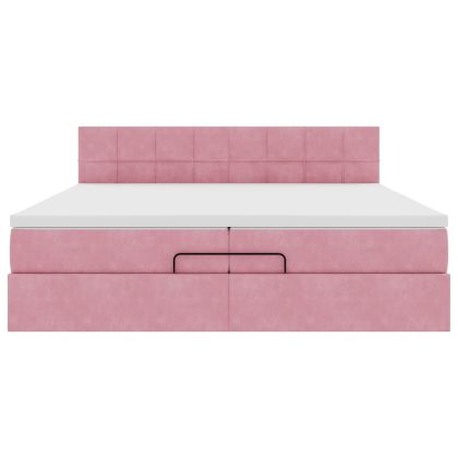 Османска легло с матраци и LED, розово, 200x200 см, кадифе