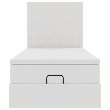 Османска легло с матрак, бяло, 90x200 см, изкуствена кожа