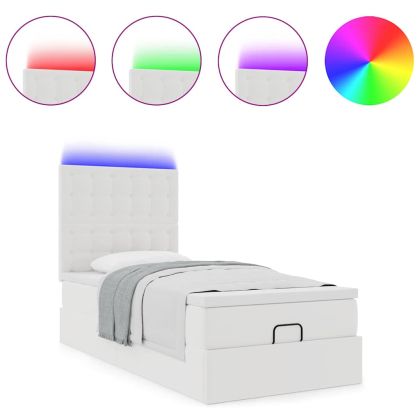 Османска легло с матрак&LED, бяло, 90x200 см, изкуствена кожа