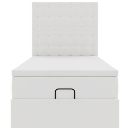 Османска легло с матрак&LED, бяло, 90x200 см, изкуствена кожа