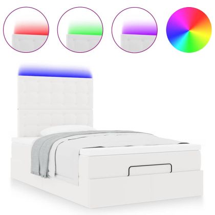 Османска легло с матрак&LED, бяло, 120x190 см, изкуствена кожа