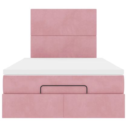 Османска легло с матраци и LED, розово, 120x190 см, кадифе