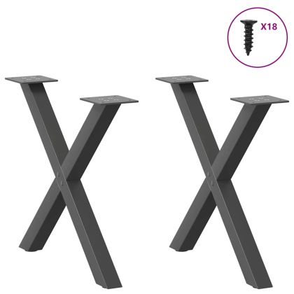 Крака за масичка за кафе, X-образни, 2 бр., антрацит, 50 x (42-43) см, стомана