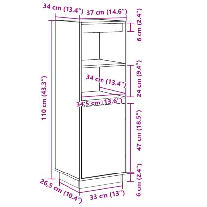 Висок шкаф, 37x34x110 см, борово дърво масив