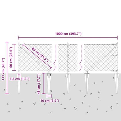 Стълб за ограда. Сребрист 10 x 0,6 м (60 x 60 мм мрежа) Стомана