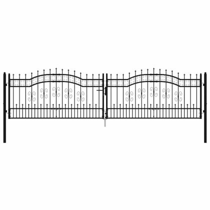 Оградна порта KAMPEN с връх тип копие, черна, 394,5x100 см, стомана