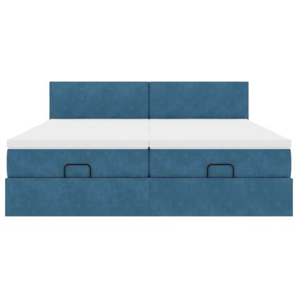 Османска легло с матраци, тъмносиньо, 160x200 см, кадифе