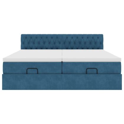 Османска легло с матраци, тъмносиньо, 160x200 см, кадифе